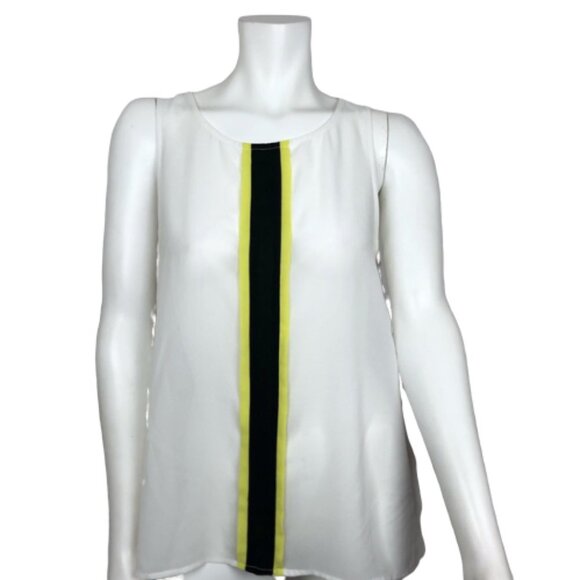 CHLOE K Sleeveless Blouse | Size Small | Sheer Lightweight Top | White w/ Neon & - Picture 1 of 8